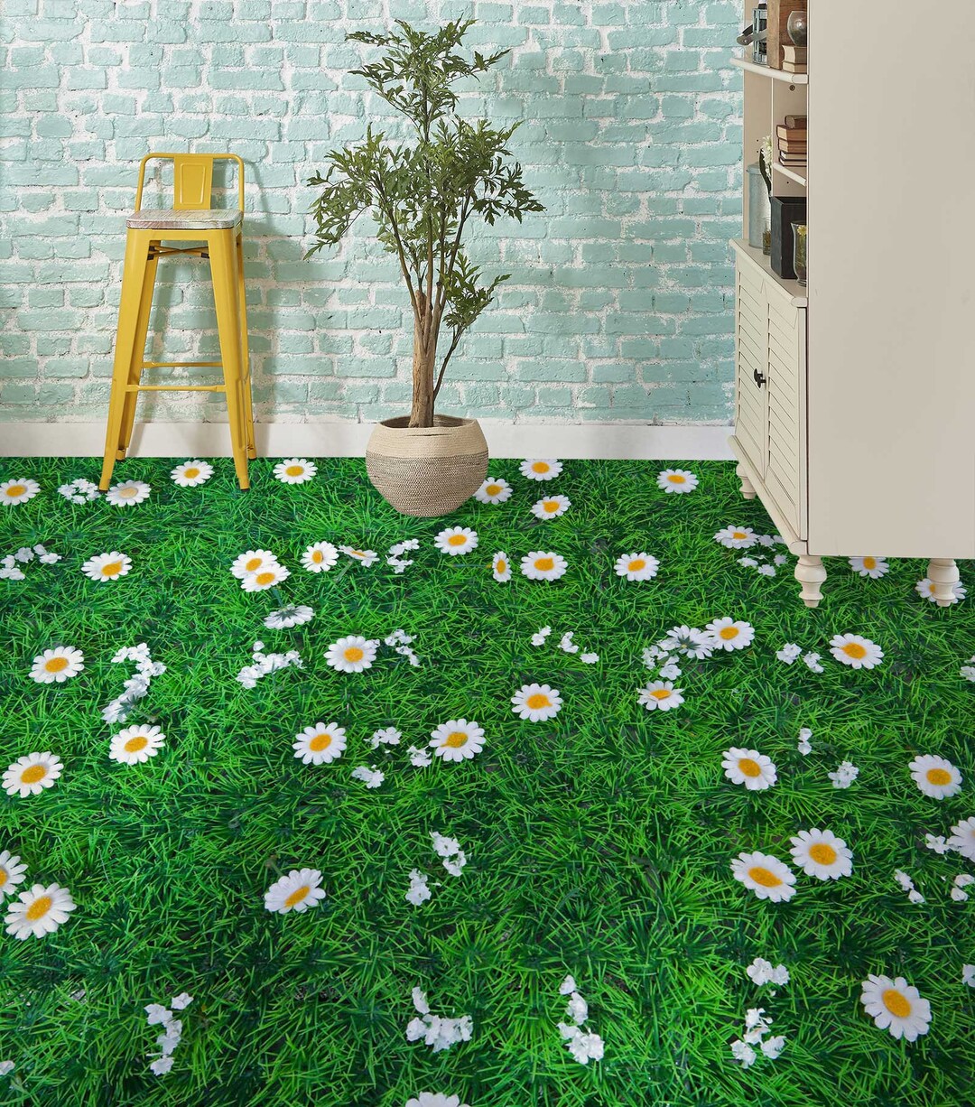3D White Flowers Floor Mural  Non-slip, Waterproof  & Removable Rug Mat & Floor Murals main image 0