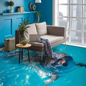 3D Cute Dolphin 3083 Floor Wallpaper Murals Self-Adhesive Removable Kitchen Bath Floor Waterproof floor Rug Mat Print Epoxy 2024