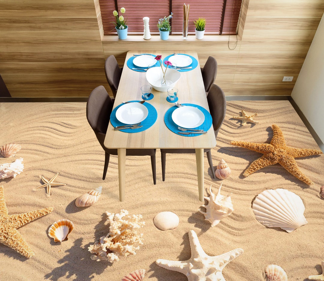 Wp6m Shell 3D Sand Conch Shell 1653 Floor Wallpaper Murals Self-adhesive Removable ...