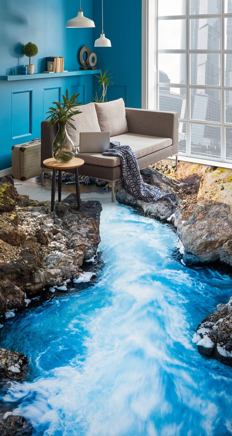 3D Blue River 5389 Floor Wallpaper Murals Self-adhesive Removable ...