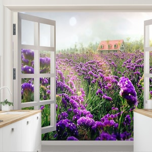 Window Purple Flower 1280 Wallpaper Mural Self Adhesive Peel and Stick Wall Sticker Wall Decoration Design Removable