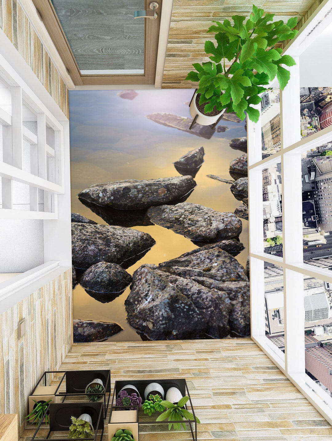 3D Lake Stones 1485 Floor Wallpaper Murals Self-adhesive Removable ...