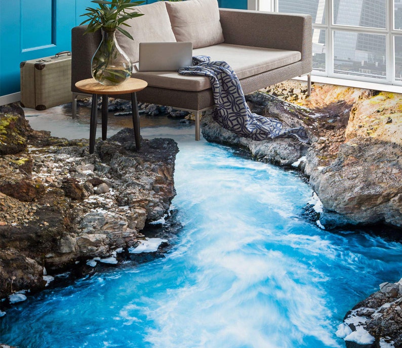 3D Blue River 5389 Floor Wallpaper Murals Self-adhesive Removable ...