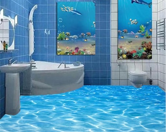 3D Blue Water 0272 Floor Wallpaper Murals Self-Adhesive Removable Kitchen Bath Floor Waterproof floor Rug Mat Print Epoxy YOYO