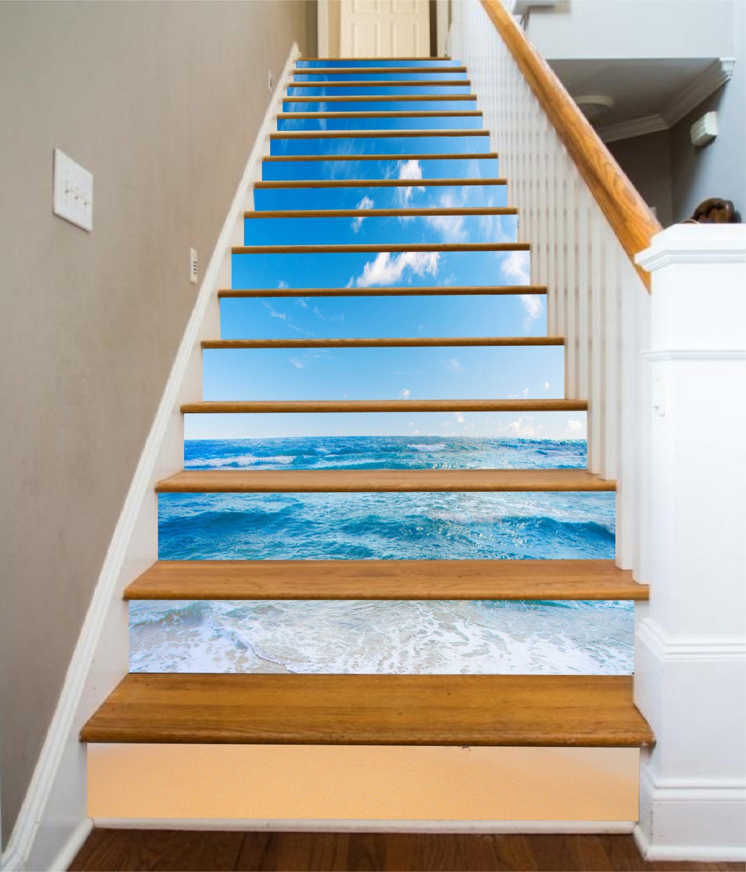 Stickers Muraux 3D Vagues De La Mer – Lot De 11 Pour Contremarches D'Escalier – Déco Verte