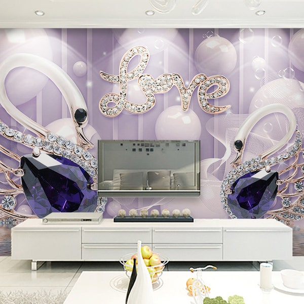 Jewel Swan WG859 Wallpaper Mural Self Adhesive Peel and Stick Wall Sticker Wall Decoration Design Removable