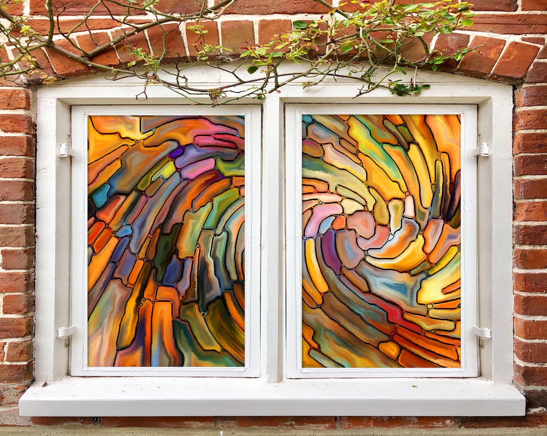 3D Bright Colors W1290 Window Film Print Sticker Cling Stained Glass ...