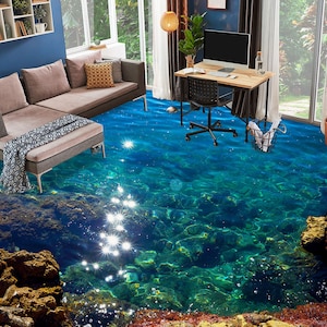 3D Clear Deep Blue Sea 8651 Floor Wallpaper Murals Self-Adhesive Removable Kitchen Bath Floor Waterproof floor Rug Mat Print Epoxy YOYO