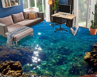 3D Clear Deep Blue Sea 8651 Floor Wallpaper Murals Self-Adhesive Removable Kitchen Bath Floor Waterproof floor Rug Mat Print Epoxy YOYO