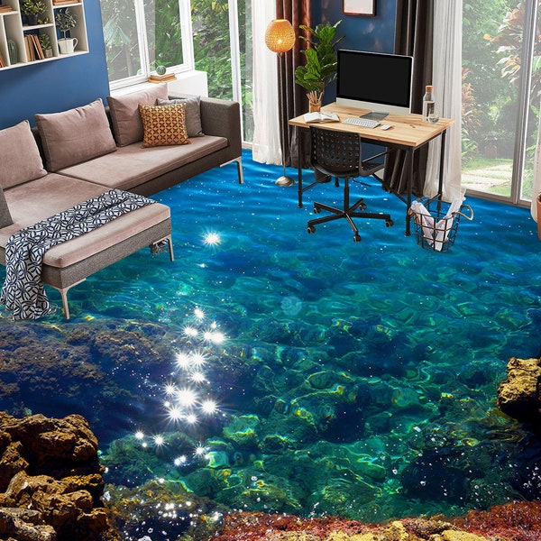 3D Clear Deep Blue Sea 8651 Floor Wallpaper Murals Self-Adhesive Removable Kitchen Bath Floor Waterproof floor Rug Mat Print Epoxy YOYO