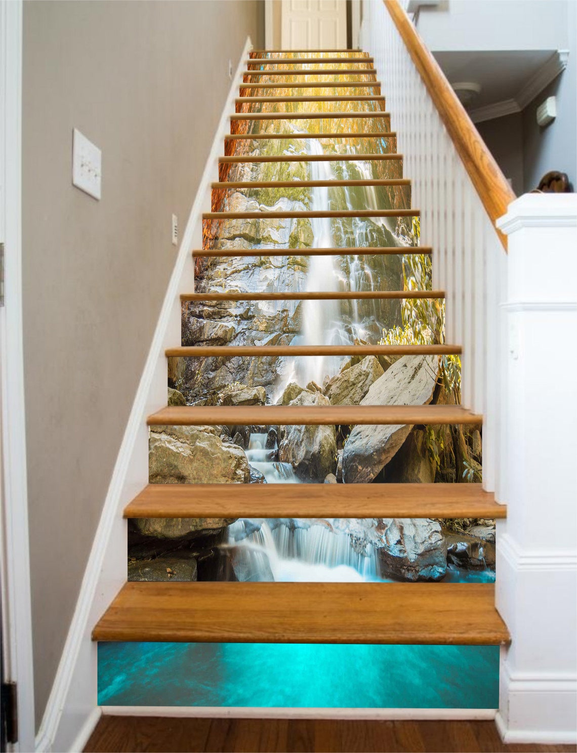3D Waterfall View S1242 Pattern Tile Marble Stair Risers Decoration ...