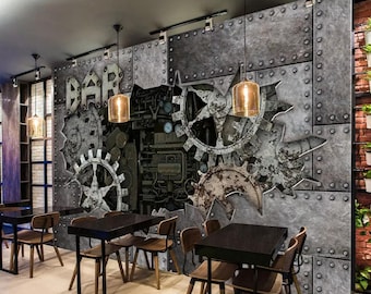 Black Iron Gear 2452 Wallpaper Mural Self Adhesive Peel and Stick Wall Sticker Wall Decoration Design Removable