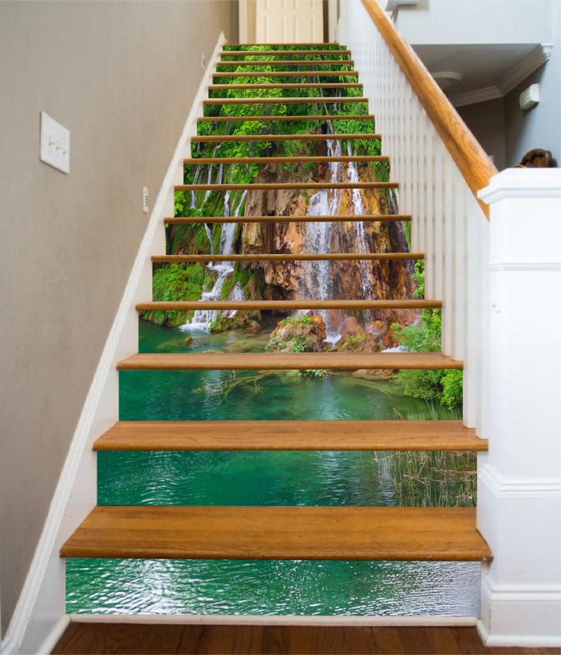 3D Mountain Lake SS0668 Pattern Tile Marble Stair Risers Decoration Photo Self-adhesive Mural Vinyl Decal Wallpaper Murals Wallpaper Mural