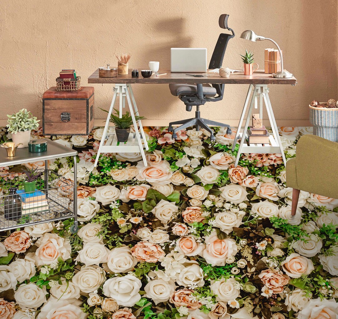 3D White Flowers Floor Mural  Non-slip, Waterproof  & Removable Rug Mat & Floor Murals main image 1