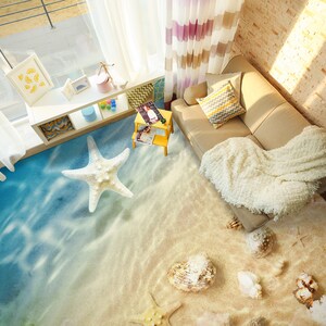 3D Beach Shells 1924 Floor Wallpaper Murals Self-Adhesive Removable Kitchen Bath Floor Waterproof floor Rug Mat Print Epoxy 2024