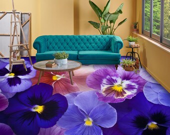 3D Purple Flower 2755 Floor Wallpaper Murals Self-Adhesive Removable Kitchen Bath Floor Waterproof floor Rug Mat Print Epoxy 2024