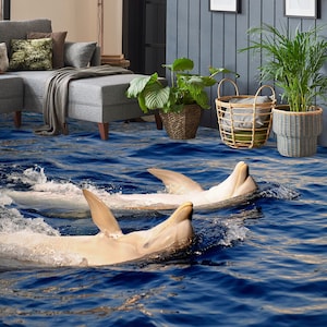 3D Delfino Nuoto 2867 Carta da parati per pavimenti Murales Autoadesiva rimovibile Cucina Bagno Pavimento Tappetino impermeabile Tappetino Stampa epossidica 2024