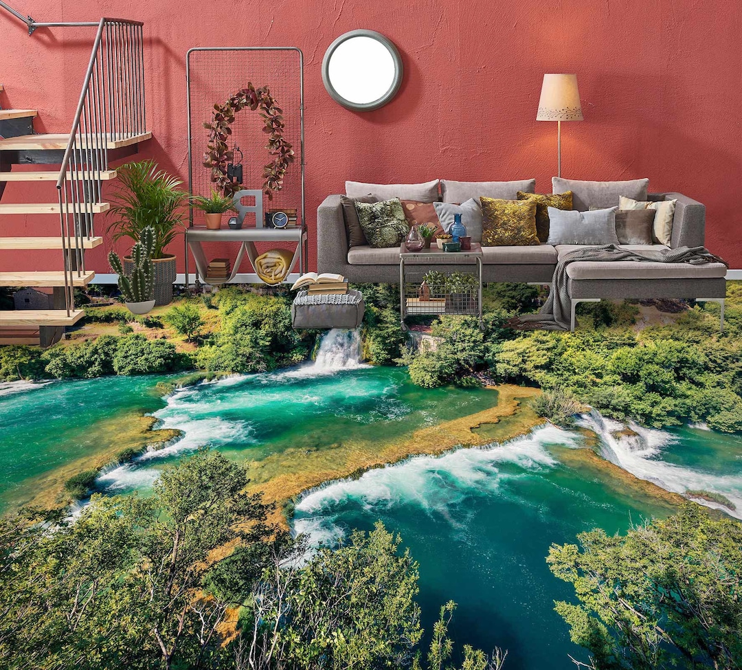 3D Forest Lake 5354 Floor Wallpaper Murals Self-adhesive Removable ...