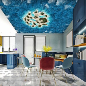 3D Ocean Island C410 Soffitto Wallpaper Rimovibile Carta da parati autoadesiva Grande Peel & Stick Wallpaper Wallpaper Mural AJ WALLPAPER