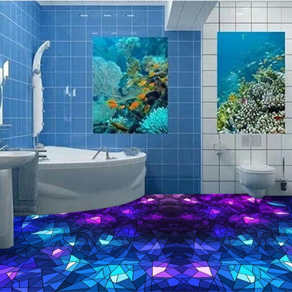 3D Bright Purple Floor Mural  Non-slip, Waterproof  & Removable Rug Mat & Floor Murals