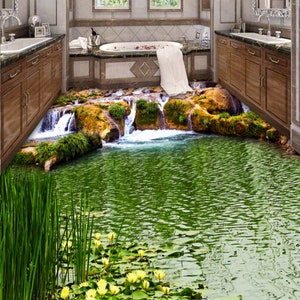 3D Green River Leaves 0541 Floor Wallpaper Murals Self-adhesive ...