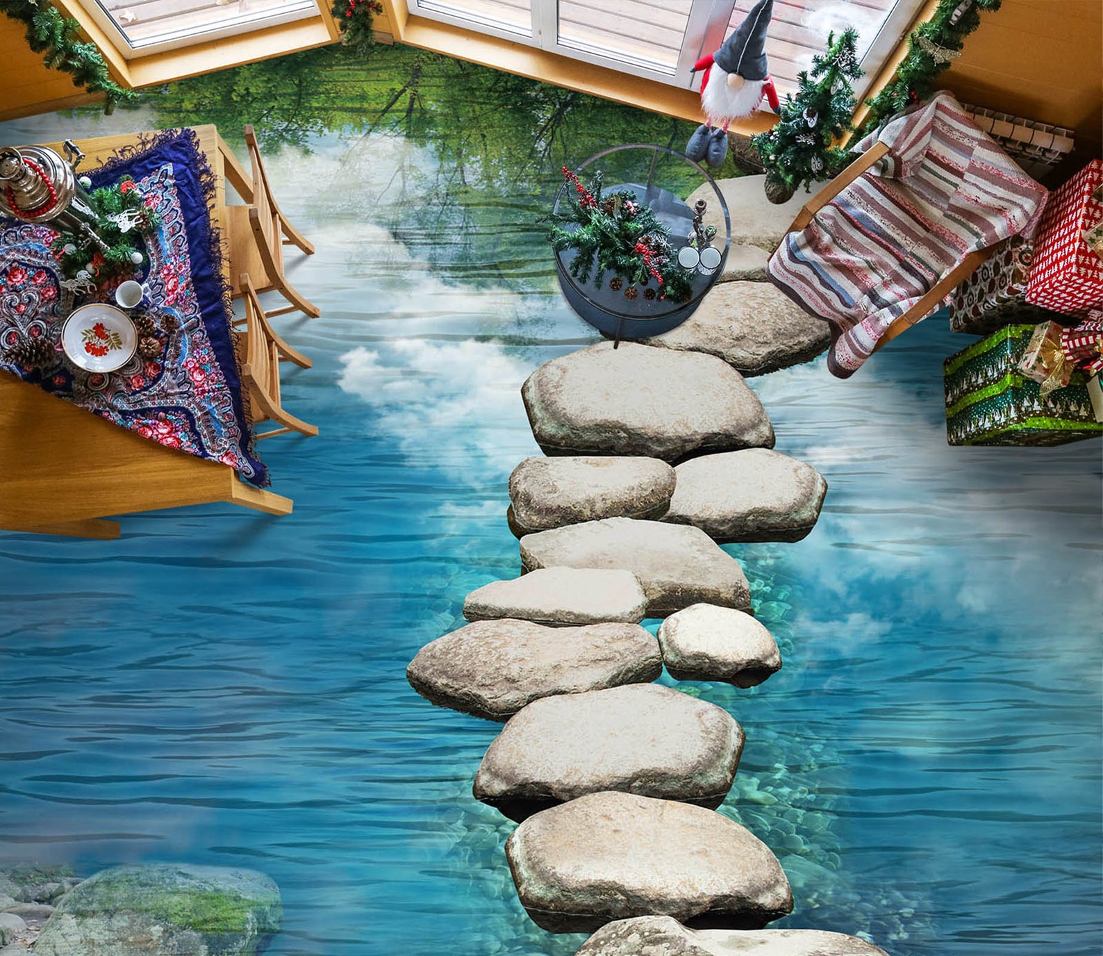 3D Lake Stones 1400 Floor Wallpaper Murals Self-adhesive Removable ...