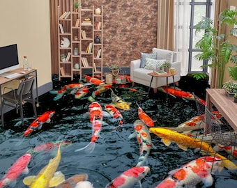3D Koi In The Pond 8492 Floor Wallpaper Murals Self-Adhesive Removable Kitchen Bath Floor Waterproof floor Rug Mat Print Epoxy YOYO