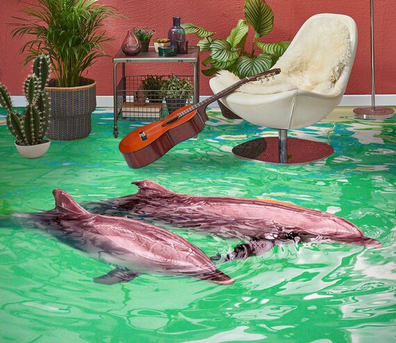 3D Two Graceful Dolphins 8821 Floor Wallpaper Murals Self adhesive Removable Kitchen Bath Floor Waterproof Floor Rug Mat Print Epoxy YOYO Etsy