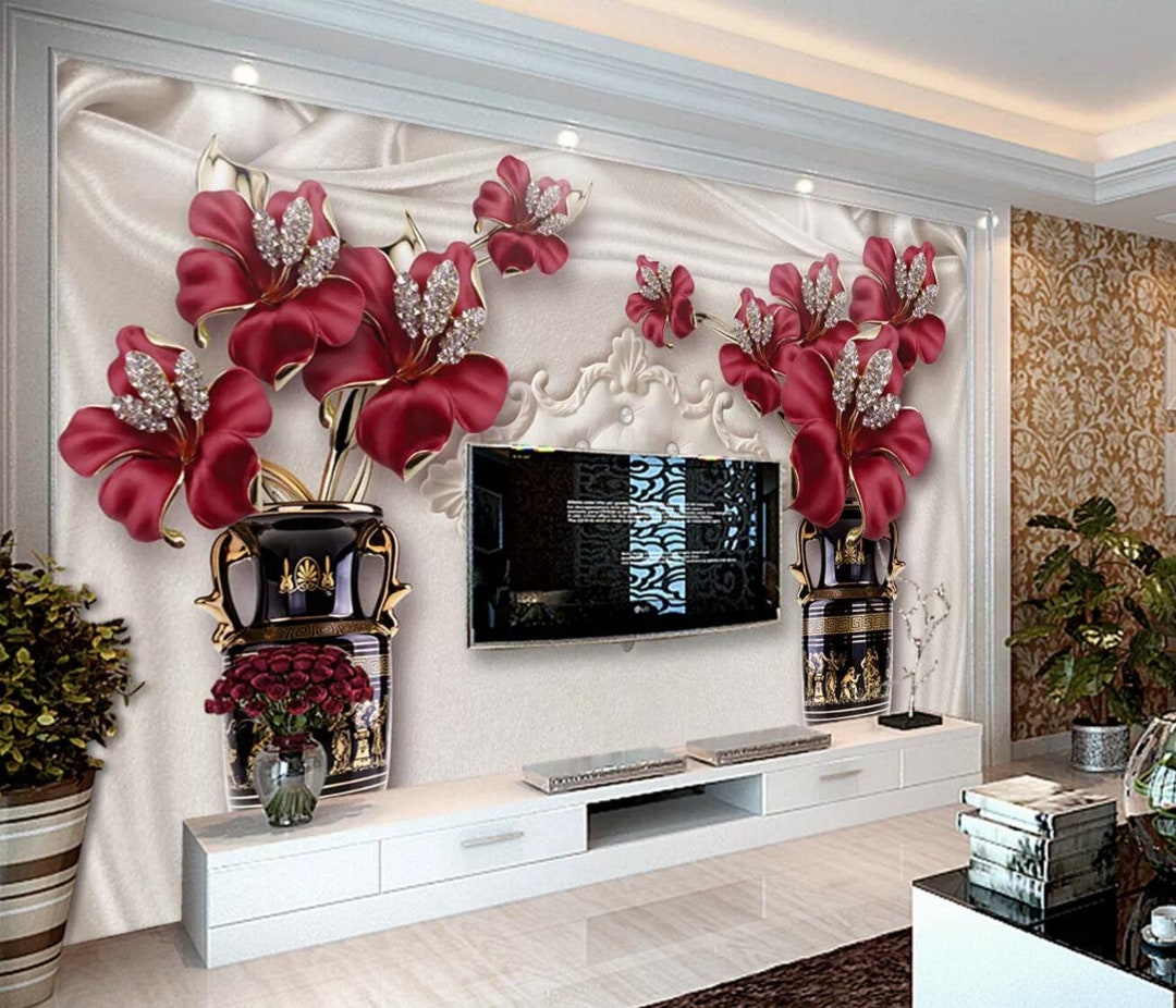 Vase Red Flowers A196 Wallpaper Mural Self Adhesive Peel and Stick Wall ...