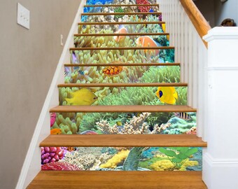 3D Seabed Seaweed S1430 Pattern Tile Marble Stair Risers Decoration Photo Self-adhesive Mural Vinyl Decal Wallpaper Murals Wallpaper Mural