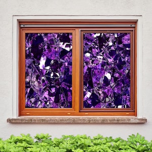 3D Deep Purple Art W2186 Window Film Print Sticker Cling Stained Glass Xmas Window Decor UV Heat Control Glass Privacy Window Film Romy
