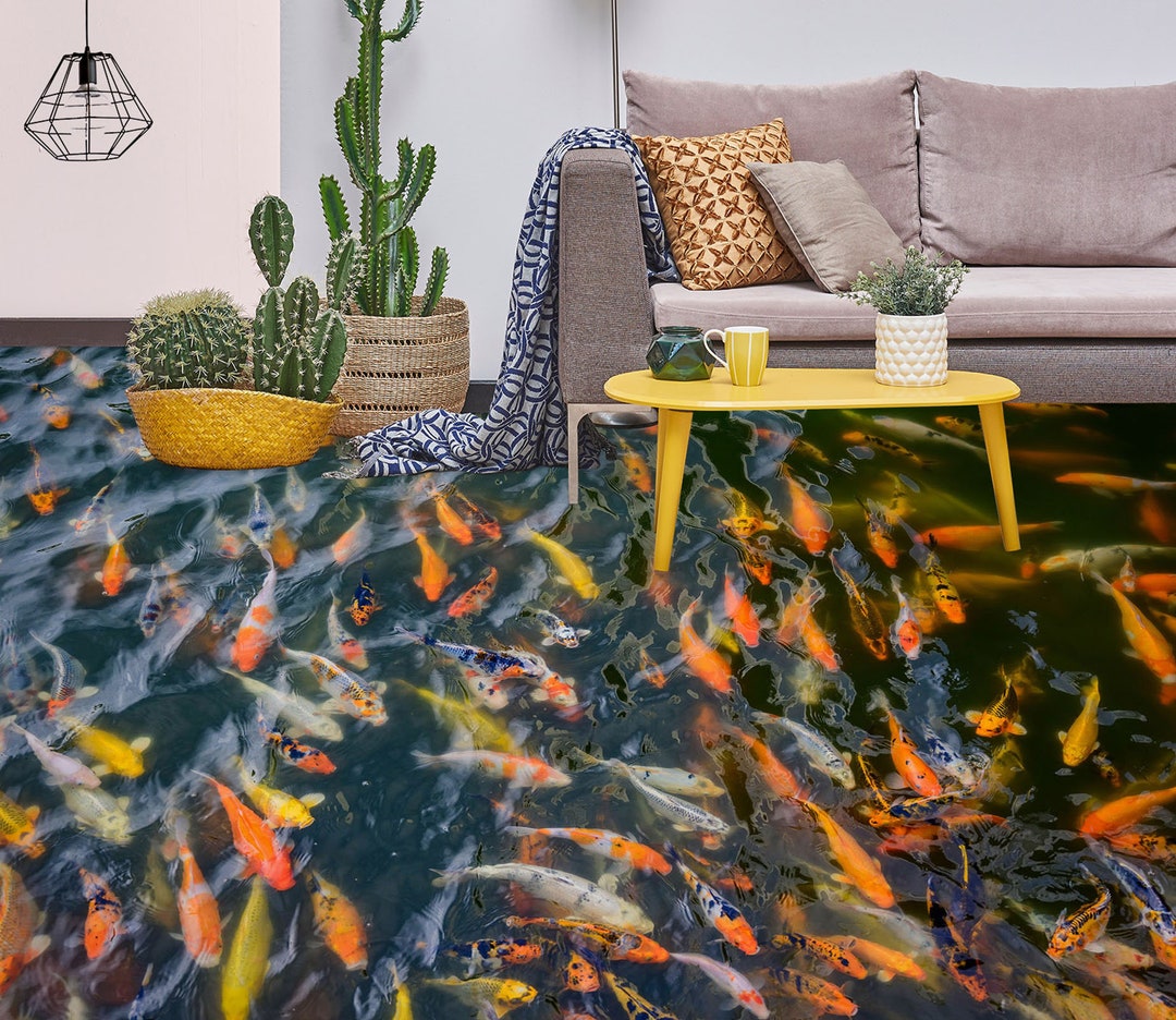 3D Night Koi 0221 Floor Mural  Wallpaper Murals Rug & Mat Print Epoxy waterproof bath floor