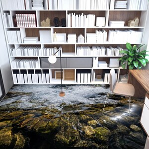 3D Cool Clear Water 2077 Floor Wallpaper Murals Self-Adhesive Removable Kitchen Bath Floor Waterproof floor Rug Mat Print Epoxy 2023