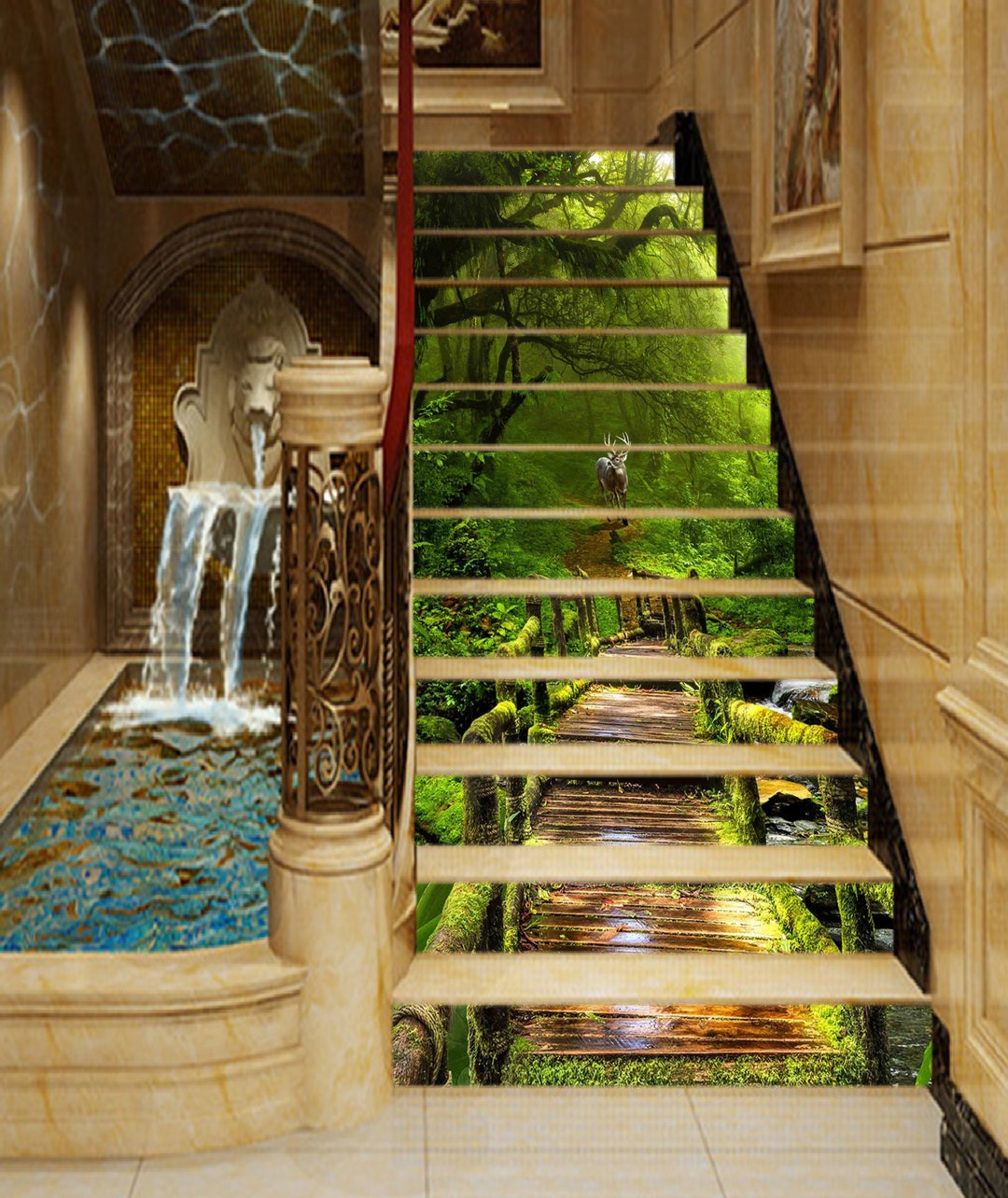 3D Wooden Bridge S1883 Pattern Tile Marble Stair Risers Decoration ...