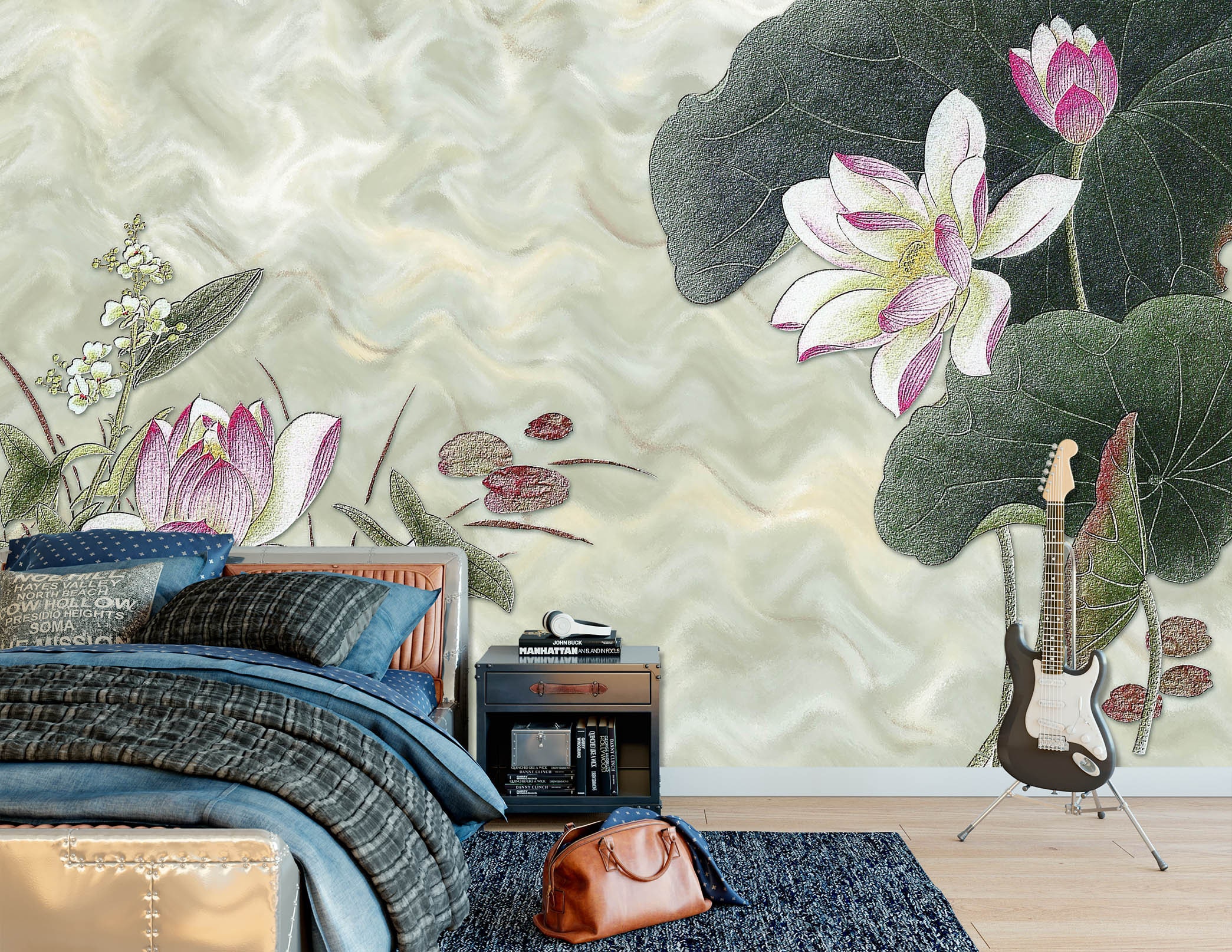 123x87312x219cm Lotus Texture 611 Wallpaper Etsy