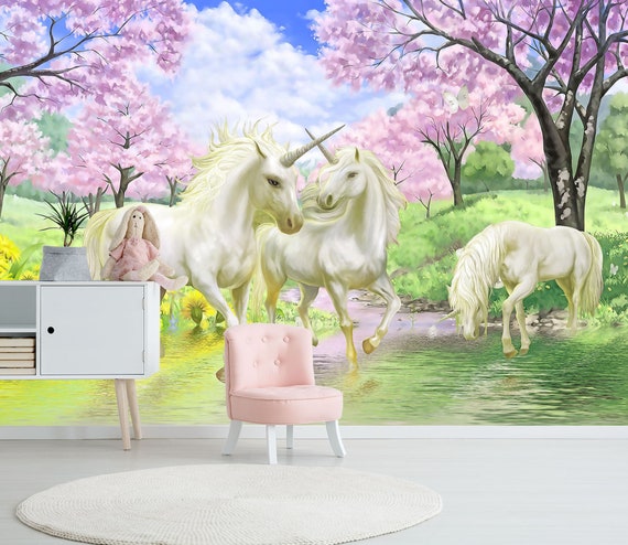 123x87312x219cm Park White Unicorn  713 Wallpaper  Etsy 