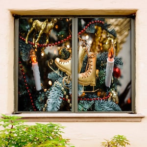 3D Golden Skates W1738 Window Film Print Sticker Cling Stained Glass Xmas Window Decor UV Heat Control Glass Privacy Window Film Rose