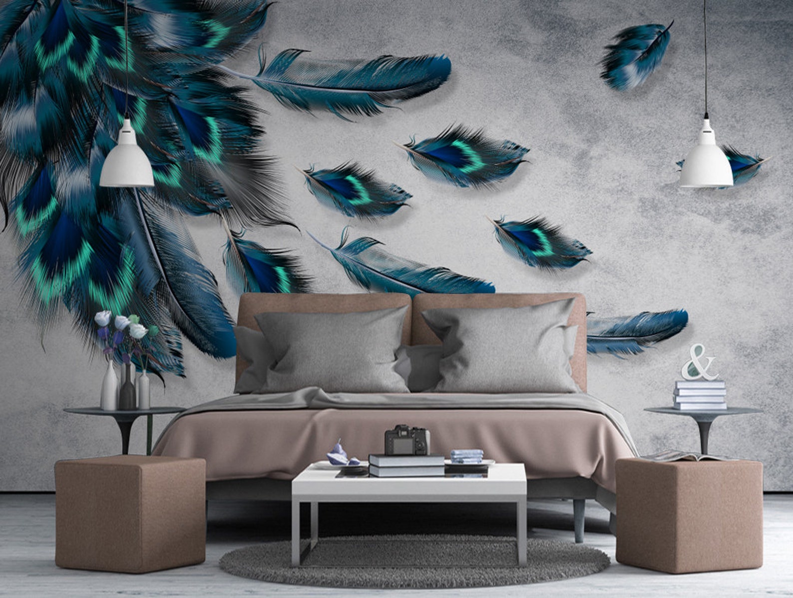 Grey Feather Wall Mural, 3D Poster Peel And Stick Self-Adhesive