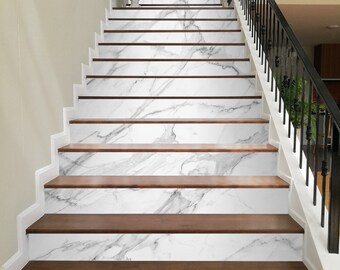 Autocollant Mural 3D Effet Marbre Blanc - Pour Décoration De Contremarches D'escalier - Stair Risers