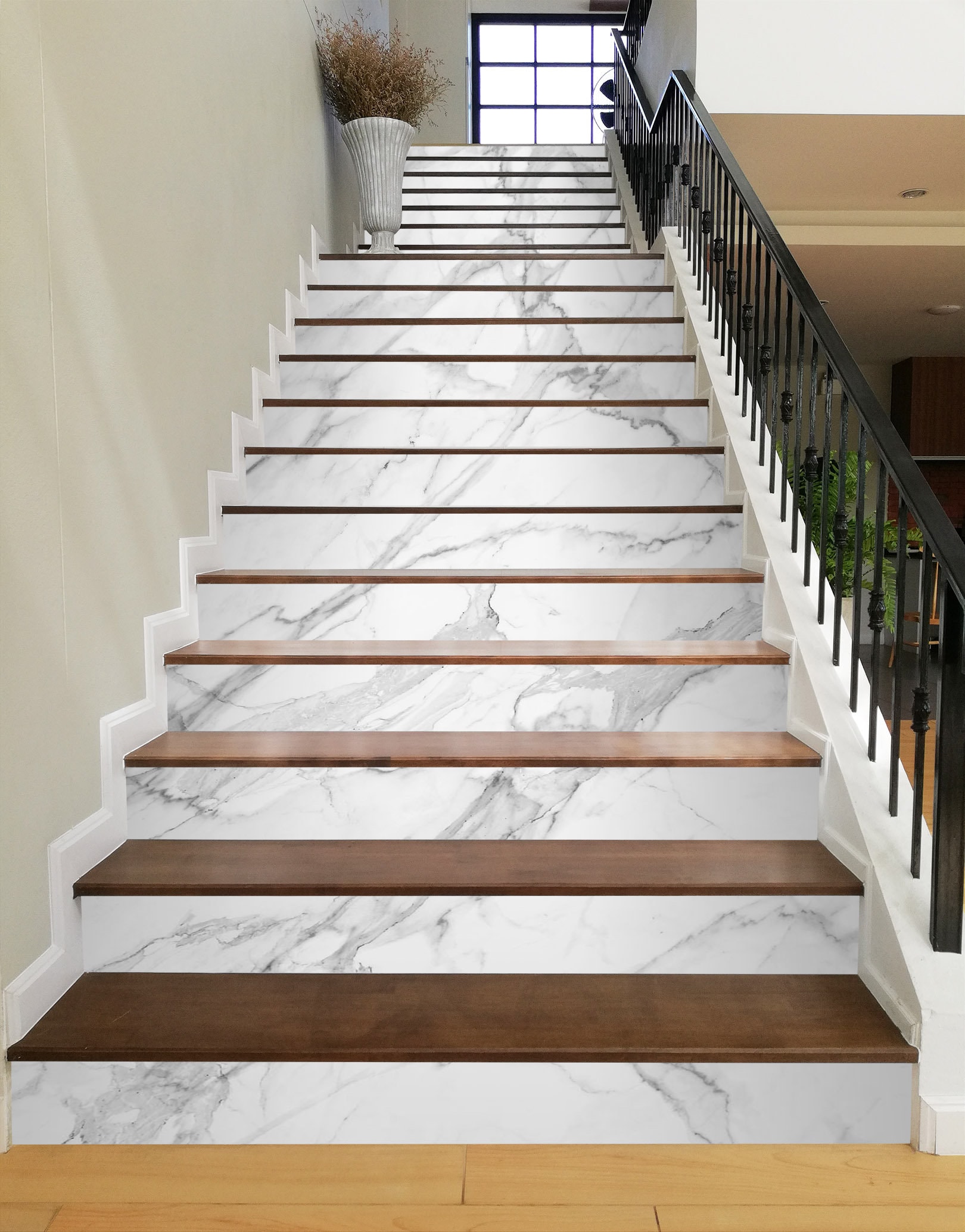 Papier Peint Adhésif 3D Effet Marbre Pour Contremarches D'escalier, 1 Dalle