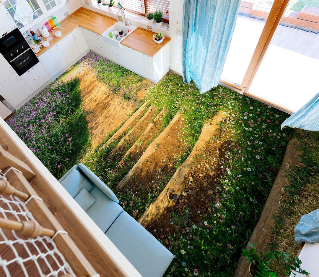 3D Charming Flowers  Non-slip, Waterproof  & Removable Rug Mat & Floor Murals
