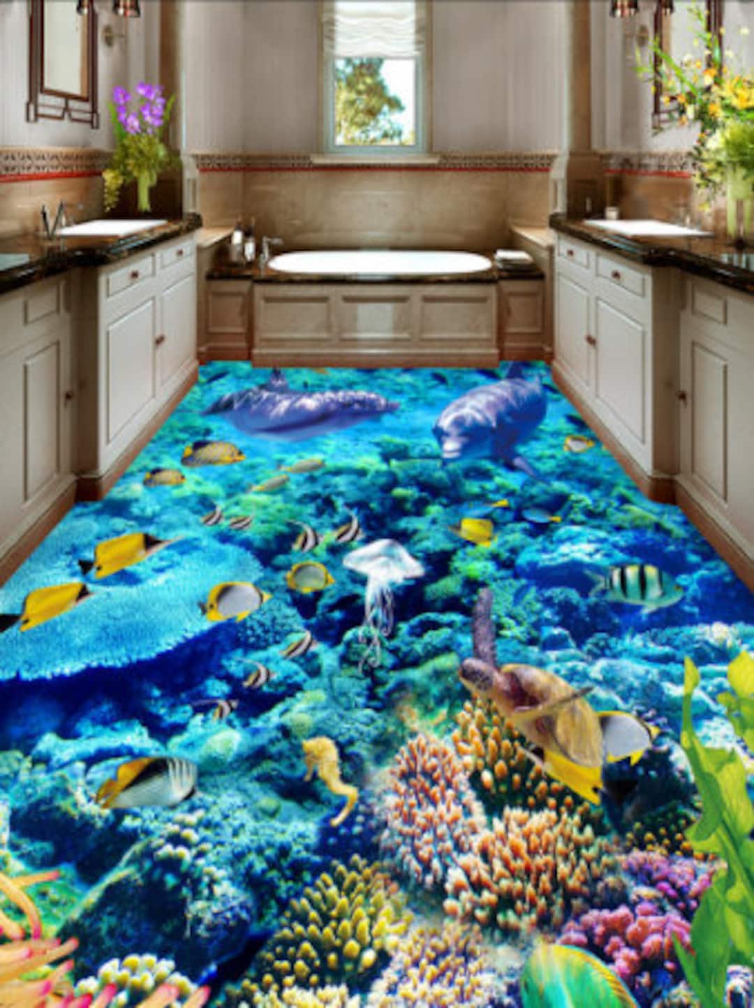 3D Undersea World Floor Mural  Non-slip, Waterproof  & Removable Rug Mat & Floor Murals