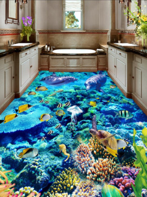 3D Underwater World 1133 Floor Wallpaper Murals Self-adhesive Removable  Kitchen Bath Floor Waterproof Floor Rug Mat Print Epoxy YOYO 