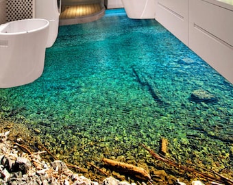 3D Green Lake 0458 Floor Wallpaper Murals Self-Adhesive Removable Kitchen Bath Floor Waterproof floor Rug Mat Print Epoxy YOYO