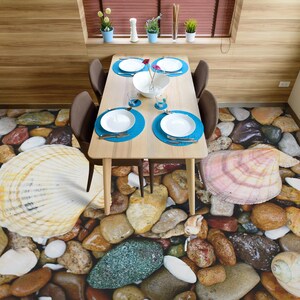 3D Shell Stone 6017 Floor Wallpaper Murals Self-Adhesive Removable Kitchen Bath Floor Waterproof floor Rug Mat Print Epoxy 2024