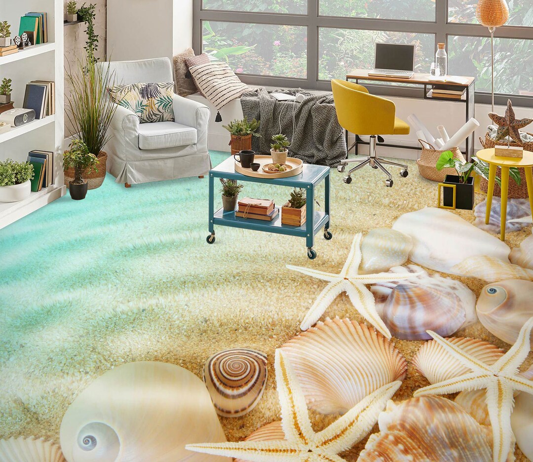 3D Two Yellow Starfish 024 Floor Mural  Wallpaper Murals Rug & Mat Print Epoxy waterproof bath floor