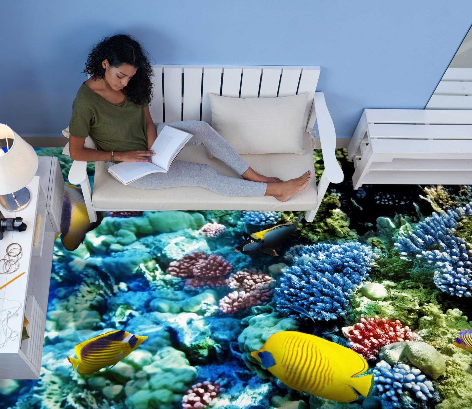 3D Blue Coral 2007 Floor Wallpaper Murals Self-Adhesive Removable Kitchen Bath Floor Waterproof floor Rug Mat Print Epoxy 2023