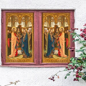 3D Church Priest W2622 Window Film Print Sticker Cling Stained Glass Xmas Window Decor UV Heat Control Glass Privacy Window Film Rose