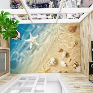 3D White Starfish 6691 Floor Wallpaper Murals Self-adhesive Removable