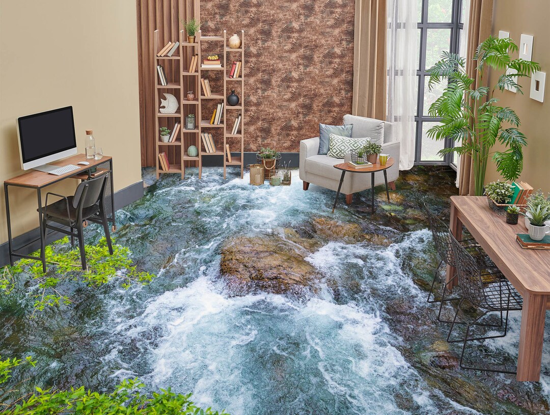 3D Broad River Floor Mural  Non-slip, Waterproof  & Removable Rug Mat & Floor Murals